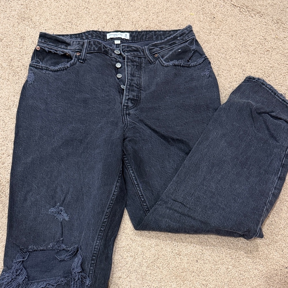Abercrombie & Fitch Dark Blue Distressed Boyfriend Jeans